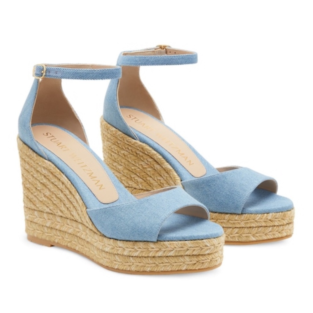 NIB Stuart Weitzman Denim Espadrille Wedges size 7.5